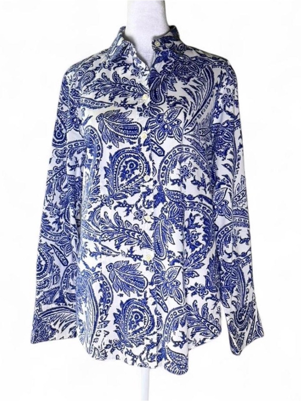 Hinson Wu Women's Blue Paisley Button-Down Shirt - Collared Top Size 10